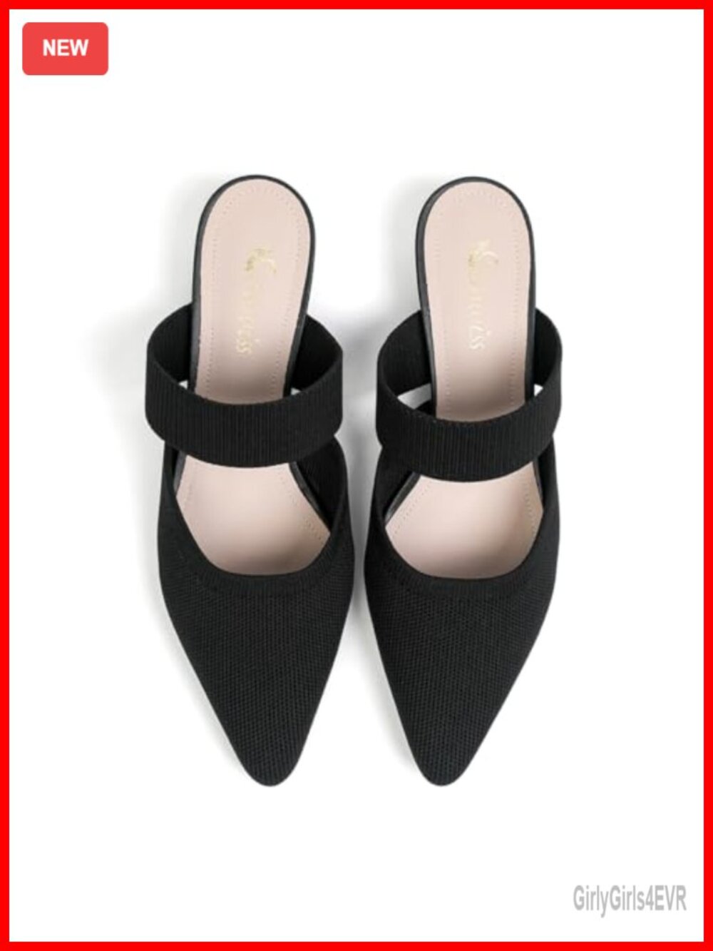 Pointed Toe Knitted Mules Chunky Heel Slip On Sandals Memory Foam Cushioned